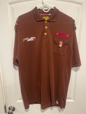 Urban Label Brown Utility Polo Shirt Plaid Trim Short Sleeve Men’s 2XL